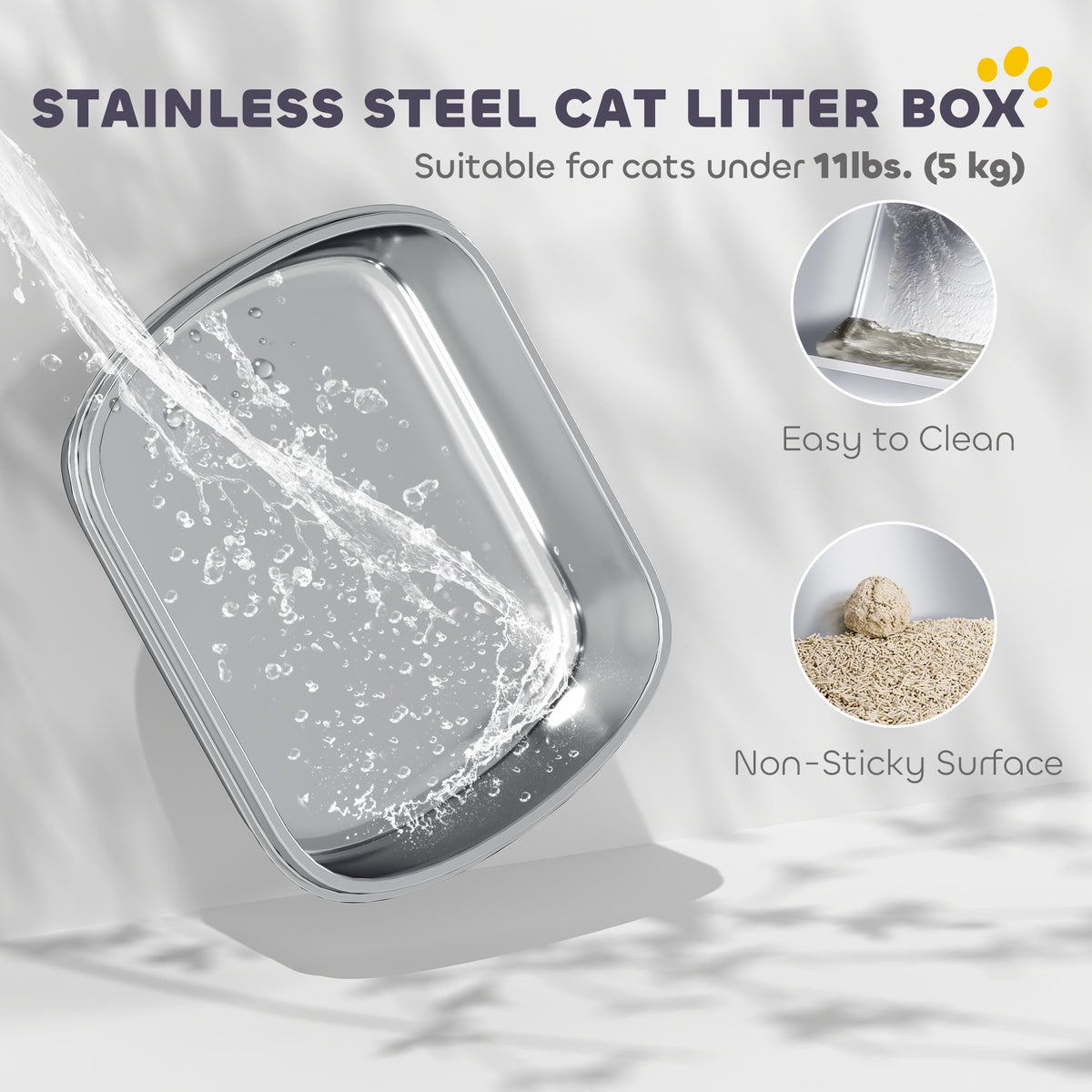 Enclosed Stainless Steel Litter Box with Scoop - White/Silver-Cats-DECOROLALA