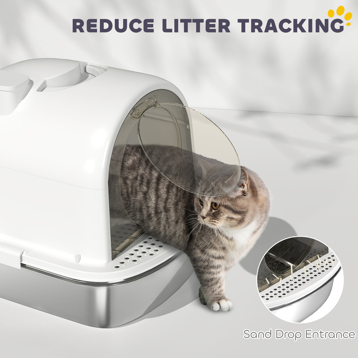 Enclosed Stainless Steel Litter Box with Scoop - White/Silver-Cats-DECOROLALA