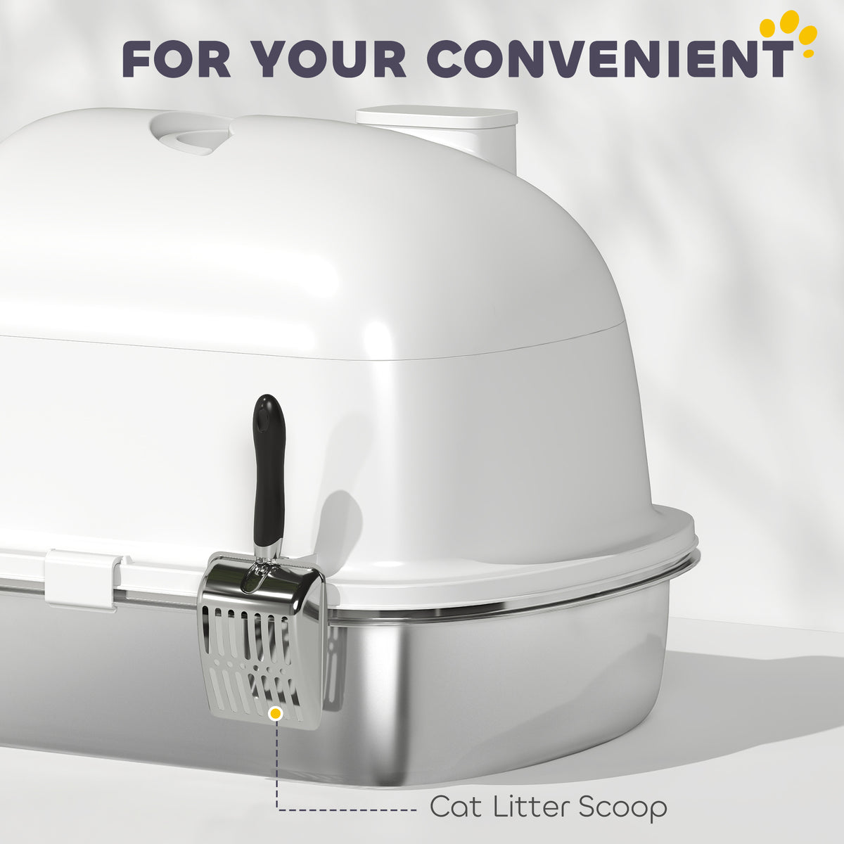 Enclosed Stainless Steel Litter Box with Scoop - White/Silver-Cats-DECOROLALA