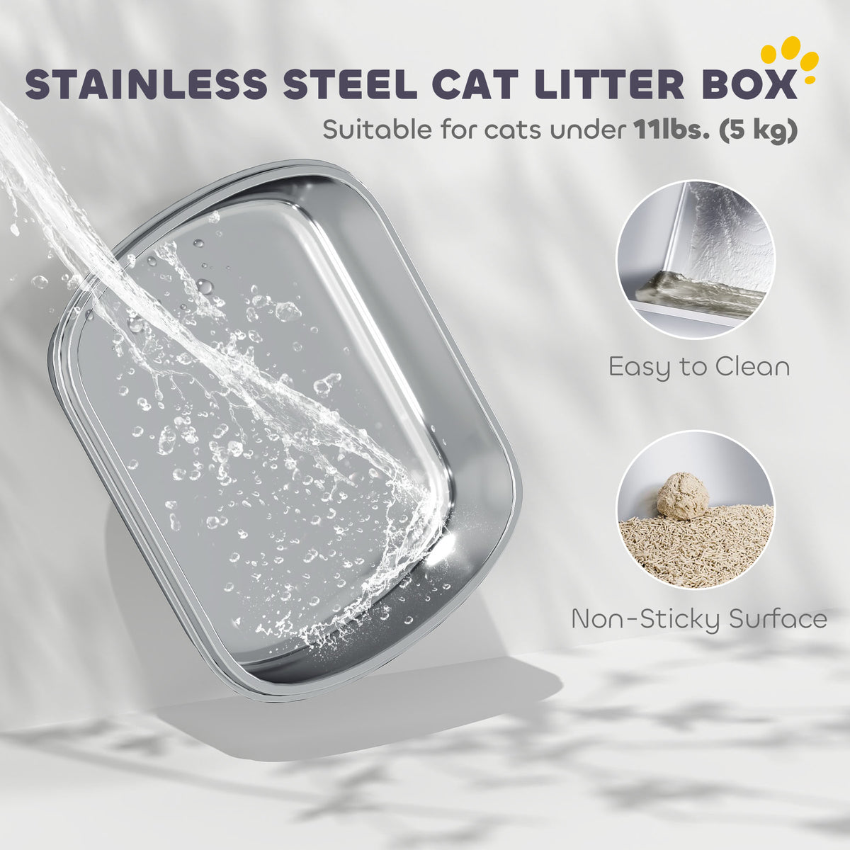 Enclosed Stainless Steel Litter Box with Scoop and Deodorizer Bag-Cats-DECOROLALA