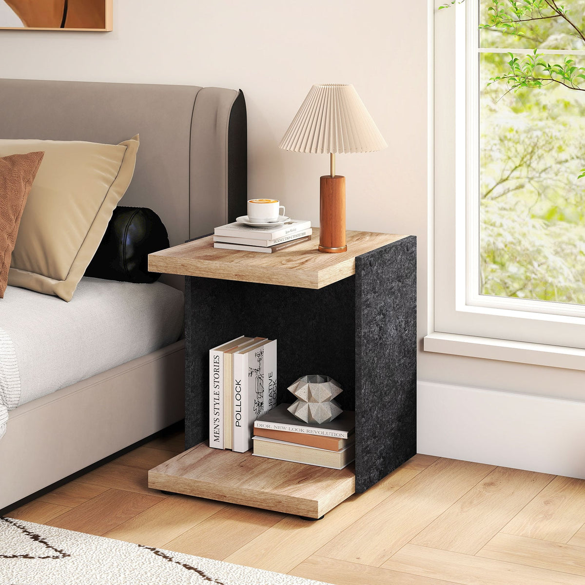 End Table 2-Tier Sofa Side Table with Open Storage Shelf-Oak-End & Side Tables-DECOROLALA