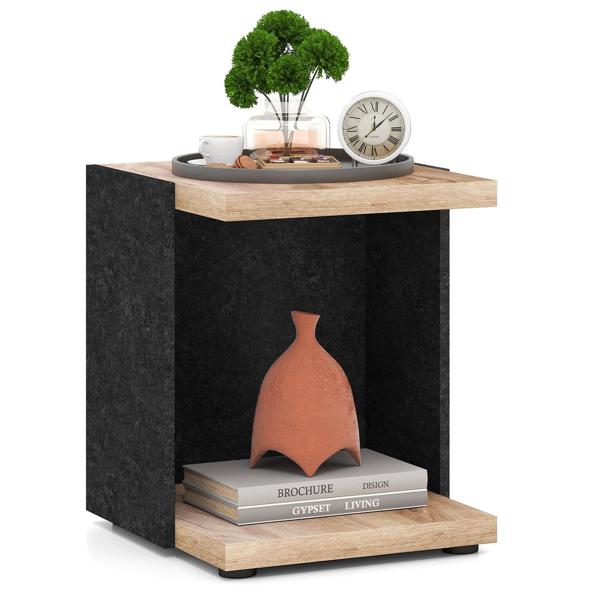 End Table 2-Tier Sofa Side Table with Open Storage Shelf-Oak-End & Side Tables-DECOROLALA