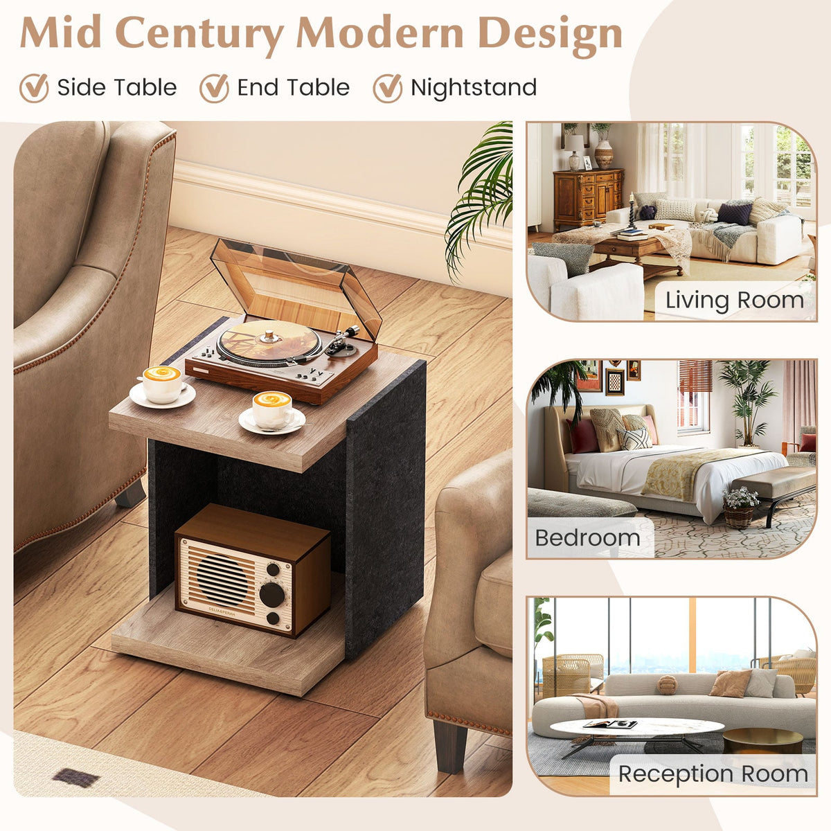End Table 2-Tier Sofa Side Table with Open Storage Shelf-Oak-End & Side Tables-DECOROLALA