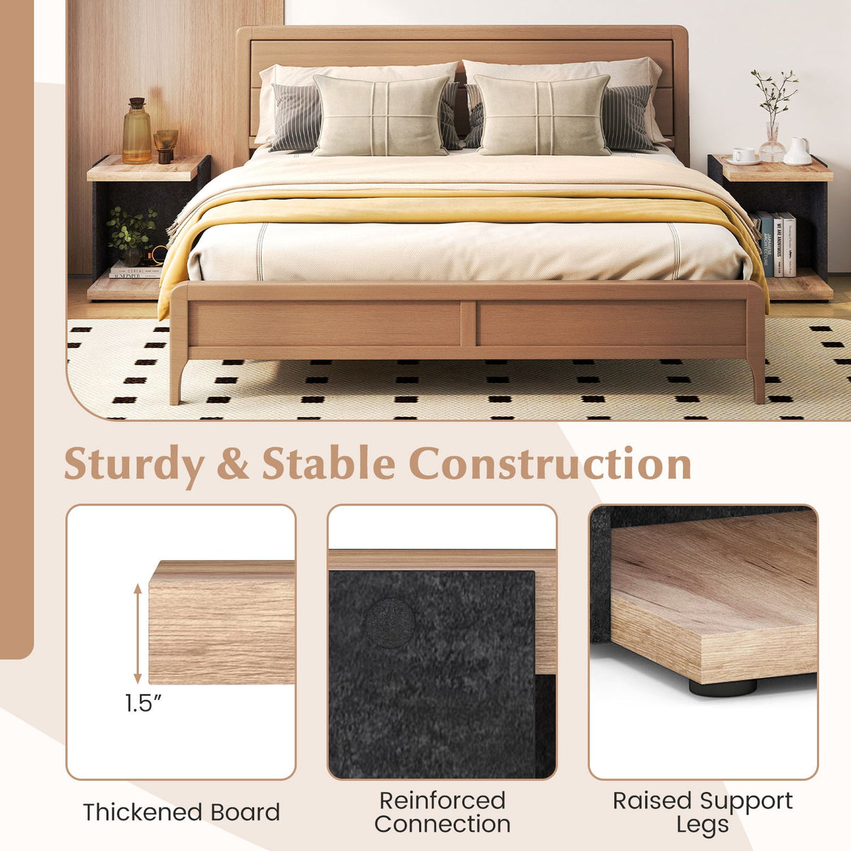 End Table 2-Tier Sofa Side Table with Open Storage Shelf-Oak-End & Side Tables-DECOROLALA