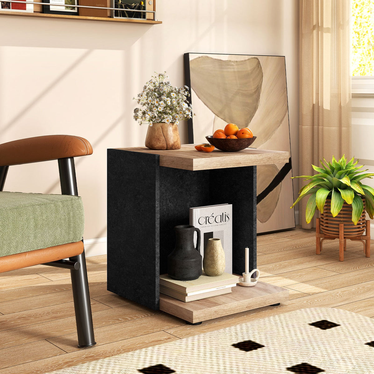 End Table 2-Tier Sofa Side Table with Open Storage Shelf-Oak-End & Side Tables-DECOROLALA