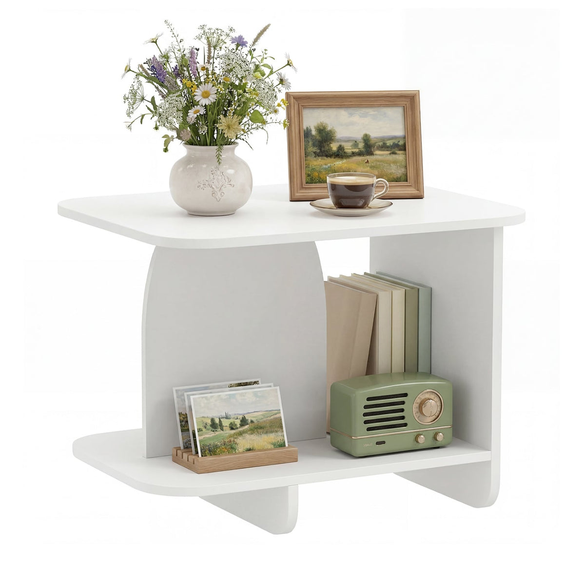 End Table 2-Tier Sofa Side Table with Storage Shelf for Small Space-White-End & Side Tables-DECOROLALA