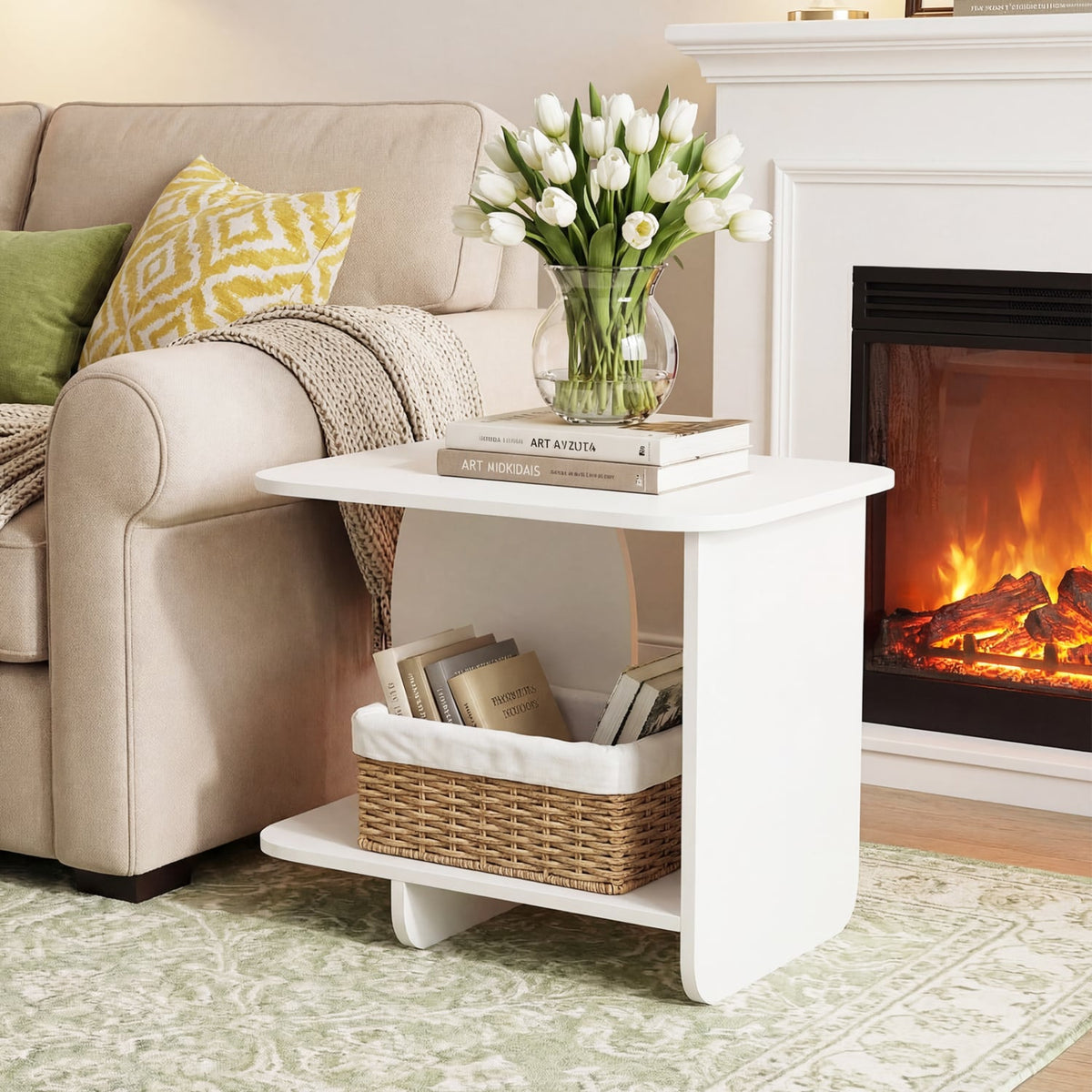 End Table 2-Tier Sofa Side Table with Storage Shelf for Small Space-White-End & Side Tables-DECOROLALA