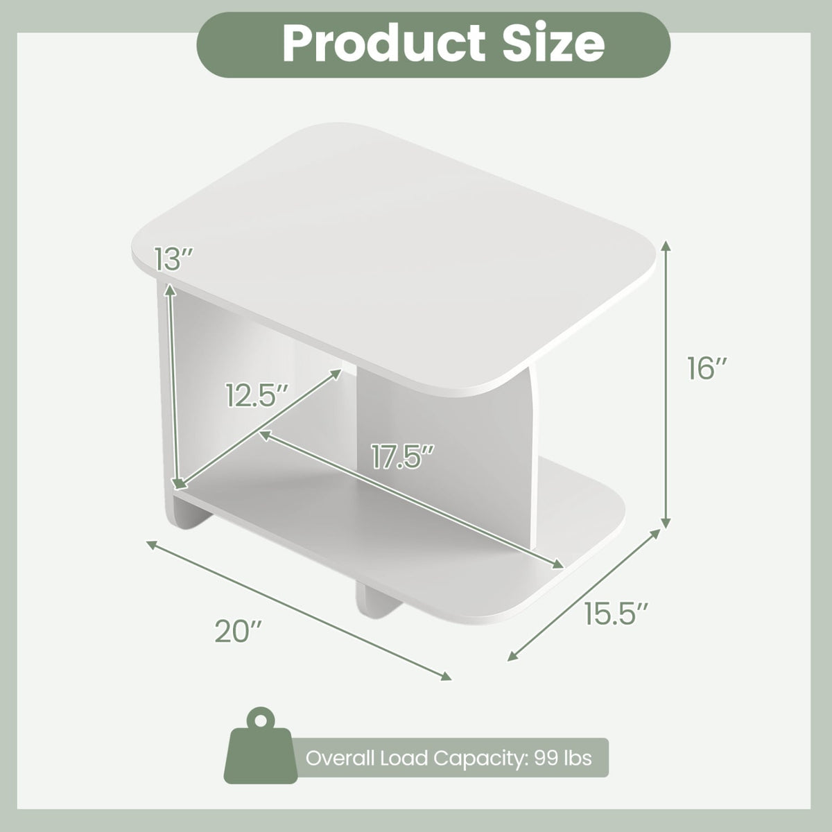 End Table 2-Tier Sofa Side Table with Storage Shelf for Small Space-White-End & Side Tables-DECOROLALA