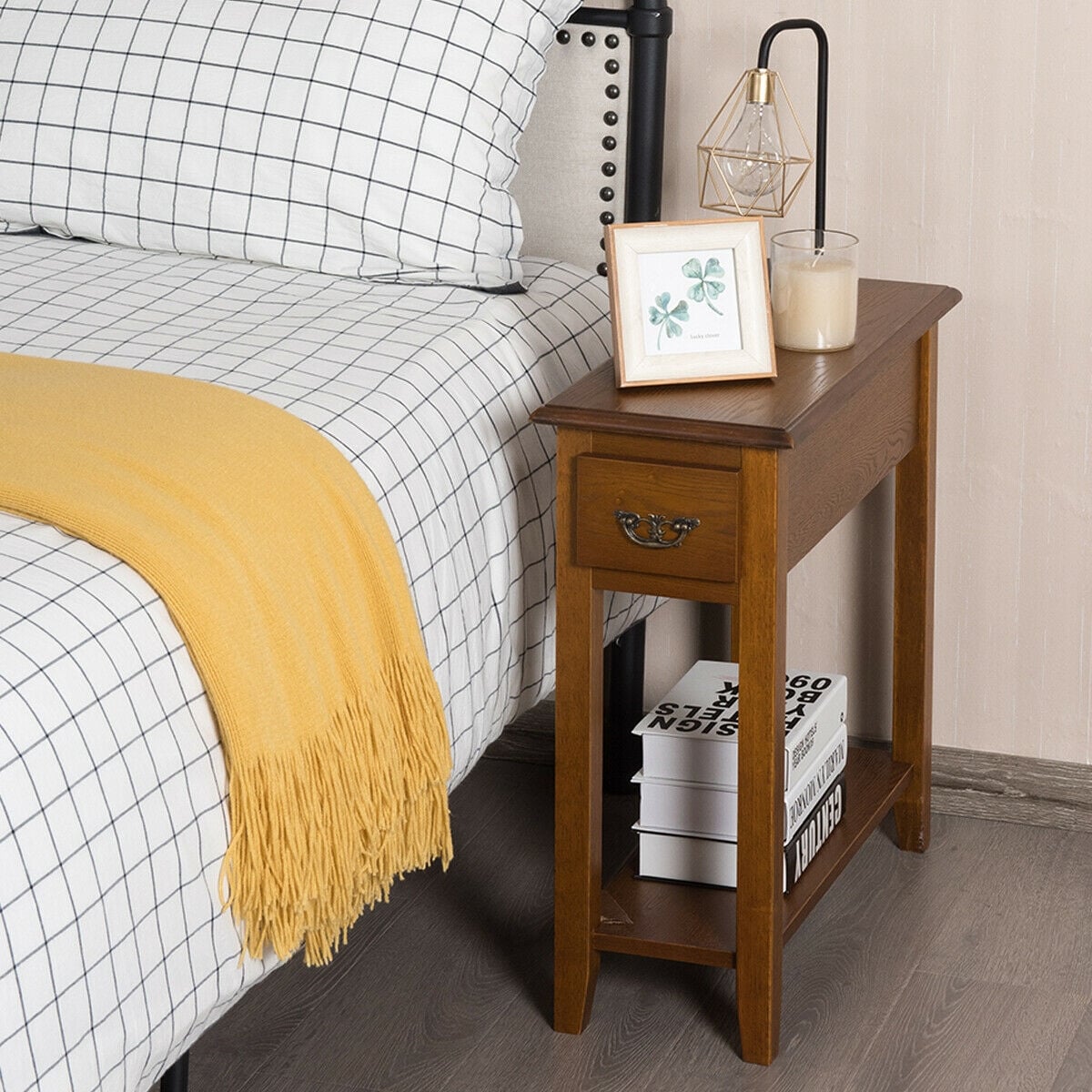 End Table Bedside Sofa End Table Narrow Nightstand with Wooden Legs-End & Side Tables-DECOROLALA