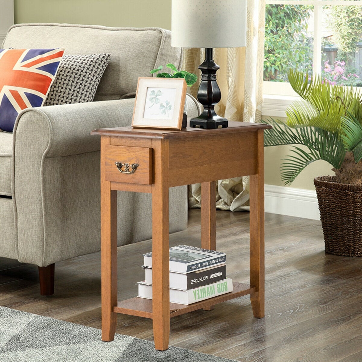 End Table Bedside Sofa End Table Narrow Nightstand with Wooden Legs-End & Side Tables-DECOROLALA