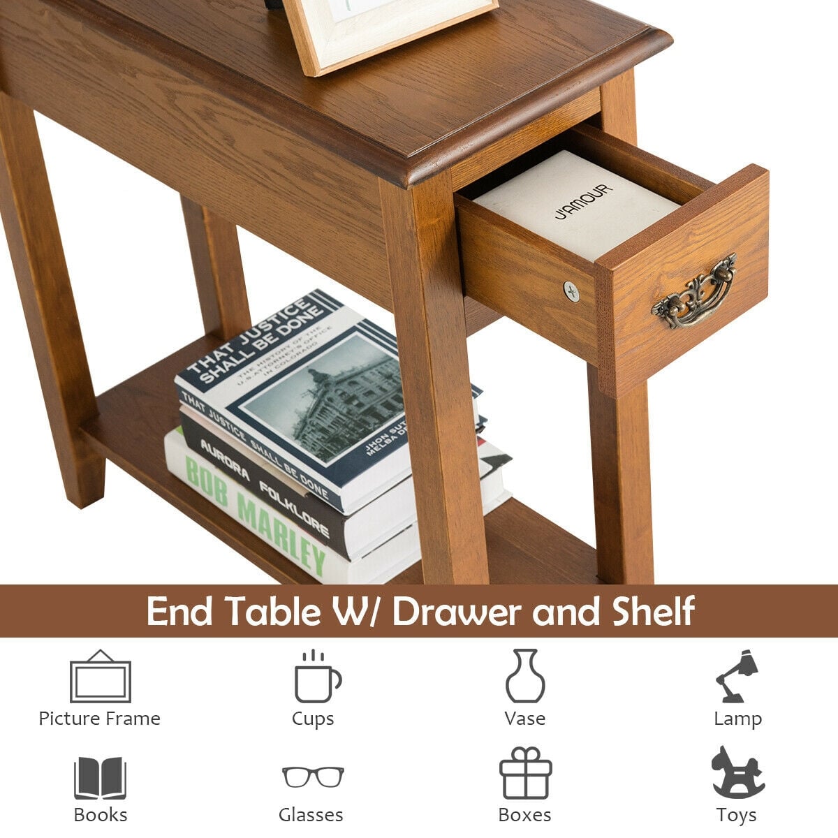 End Table Bedside Sofa End Table Narrow Nightstand with Wooden Legs-End & Side Tables-DECOROLALA