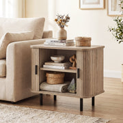 End Table Modern Mid Century Nightstand with Sliding Tambour Doors and Storage Shelf-Natural-Nightstands-DECOROLALA