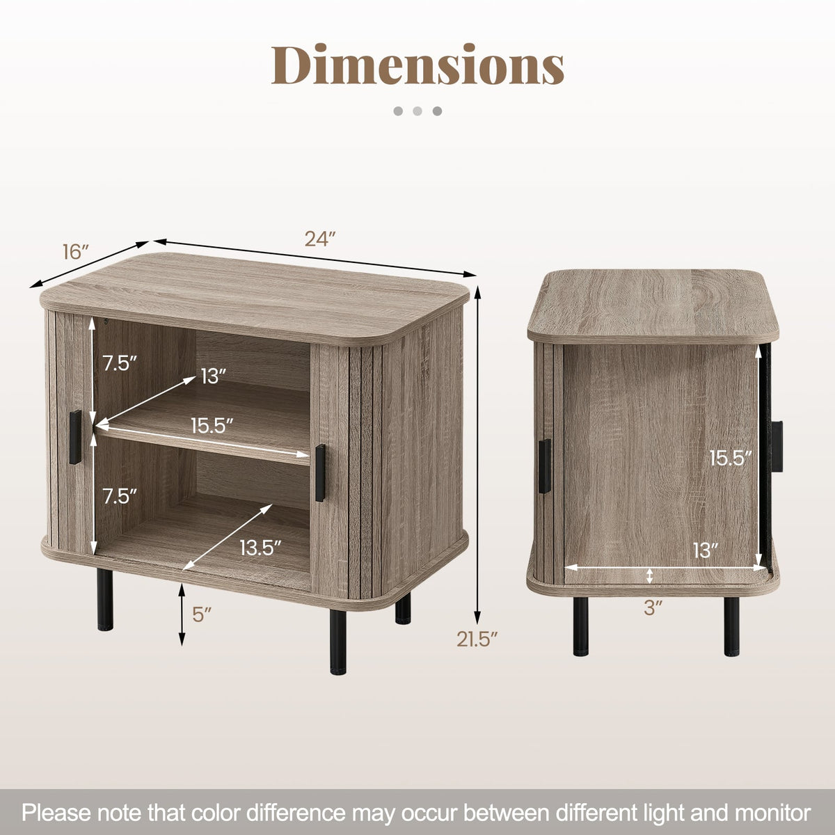 End Table Modern Mid Century Nightstand with Sliding Tambour Doors and Storage Shelf-Natural-Nightstands-DECOROLALA