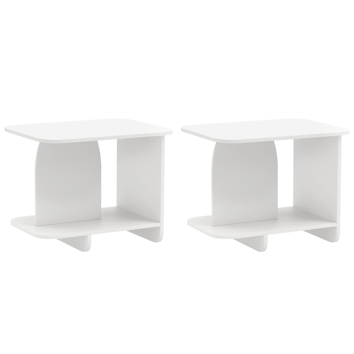 End Table Set of 2 2-Tier Sofa Side Tables with Storage Shelf-White-End & Side Tables-DECOROLALA