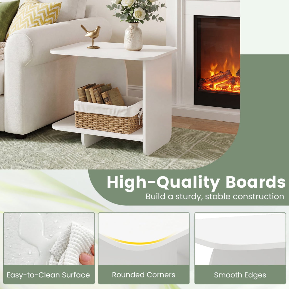 End Table Set of 2 2-Tier Sofa Side Tables with Storage Shelf-White-End & Side Tables-DECOROLALA