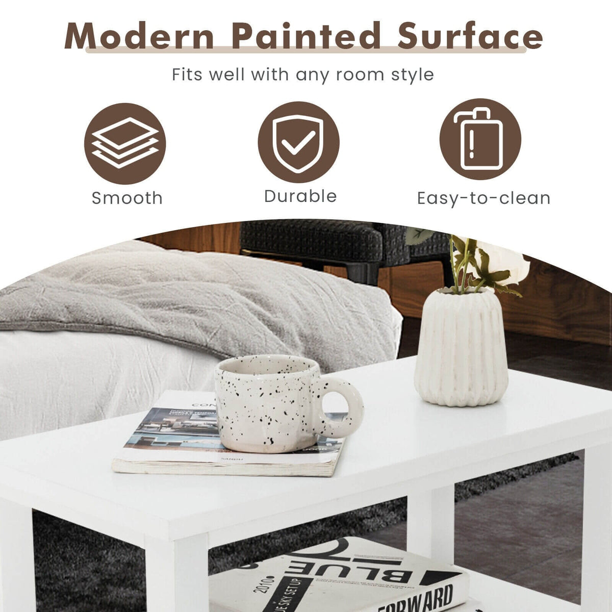 End Table Wooden with 2 Drawers and Shelf Bedside Table-White-Nightstands-DECOROLALA