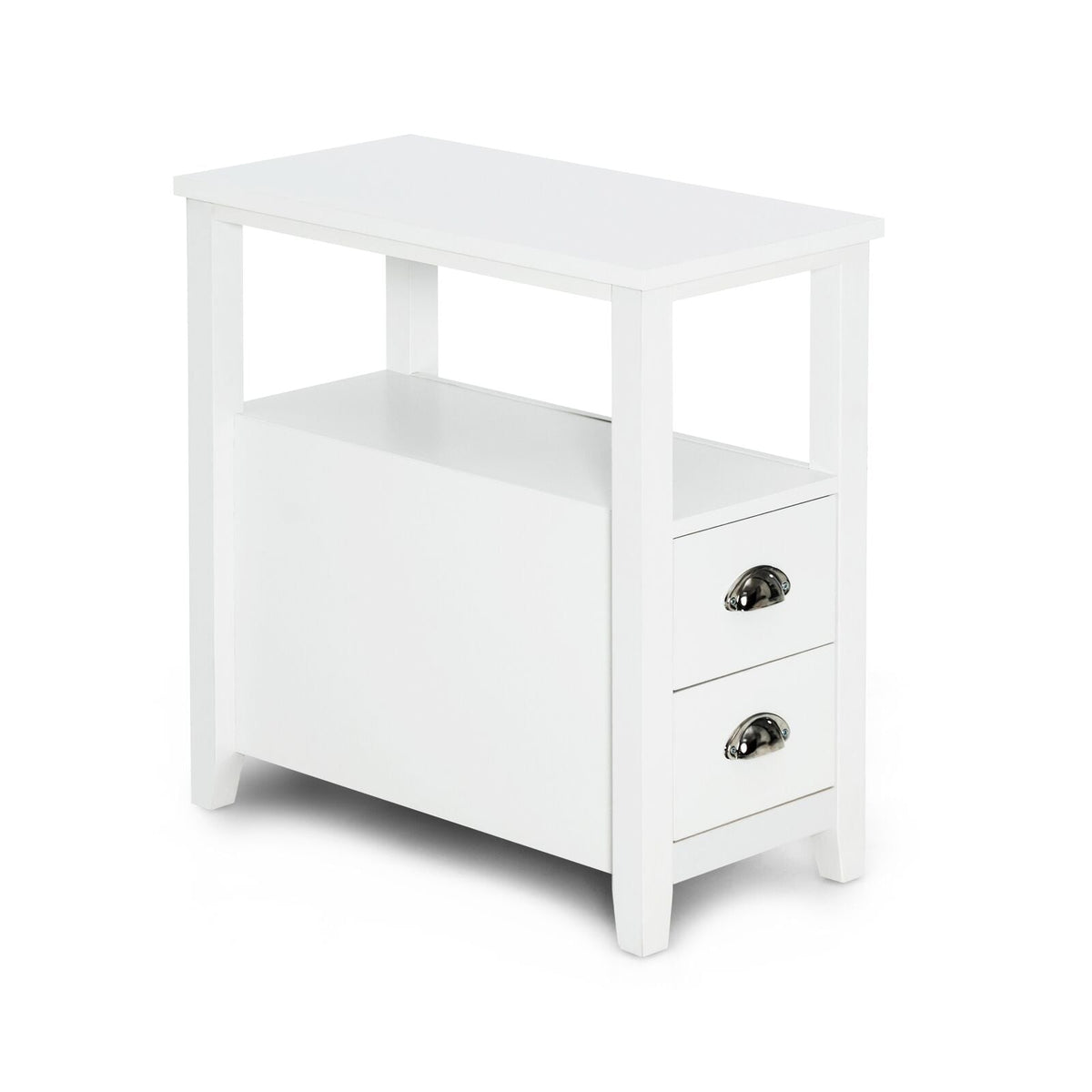End Table Wooden with 2 Drawers and Shelf Bedside Table-White-Nightstands-DECOROLALA