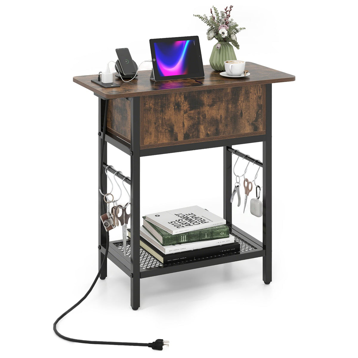 End Table with Charging Station USB Ports Outlets and Flip Top-Coffee-End & Side Tables-DECOROLALA