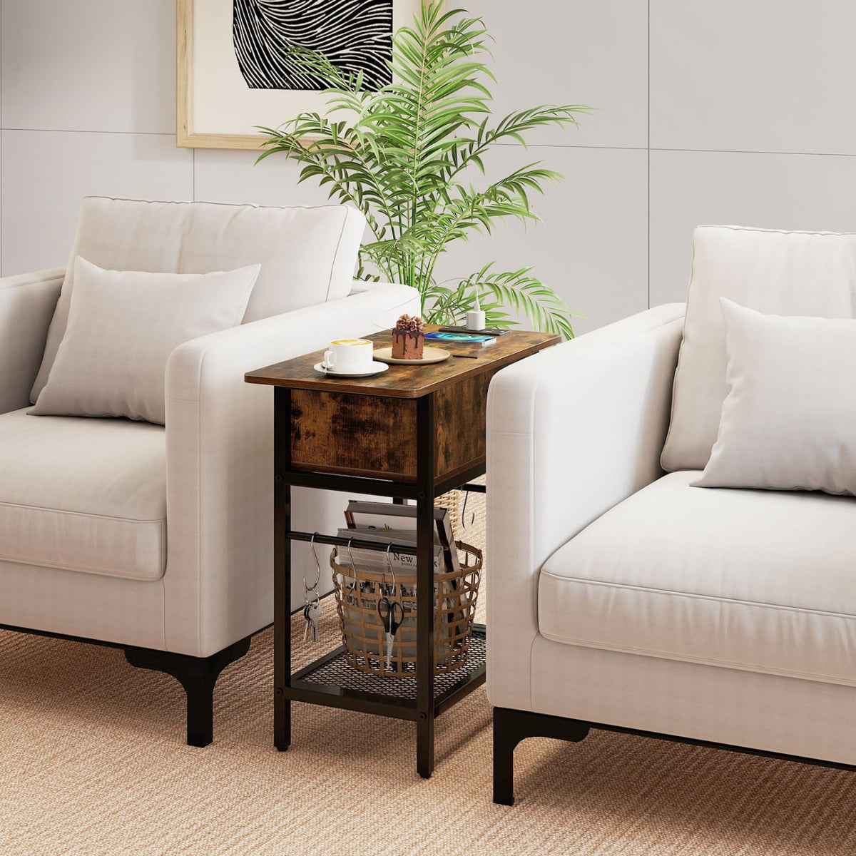 End Table with Charging Station USB Ports Outlets and Flip Top-Coffee-End & Side Tables-DECOROLALA