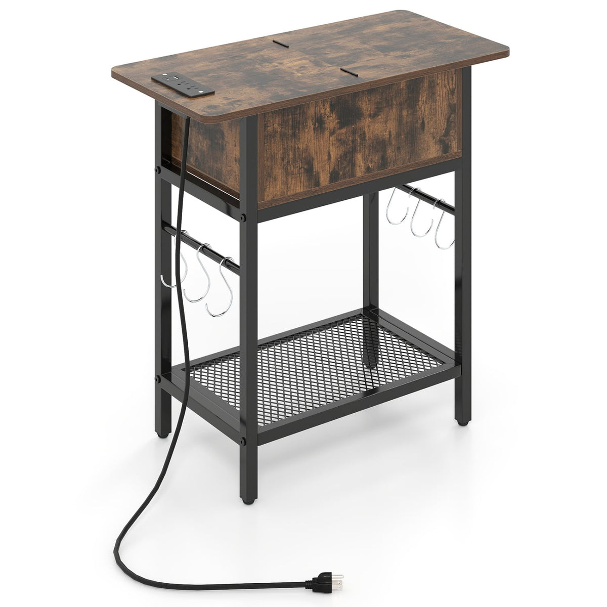 End Table with Charging Station USB Ports Outlets and Flip Top-Coffee-End & Side Tables-DECOROLALA