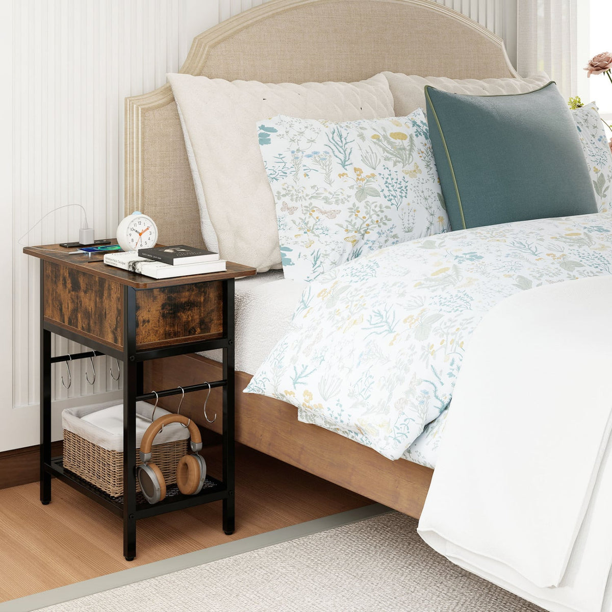 End Table with Charging Station USB Ports Outlets and Flip Top-Coffee-End & Side Tables-DECOROLALA