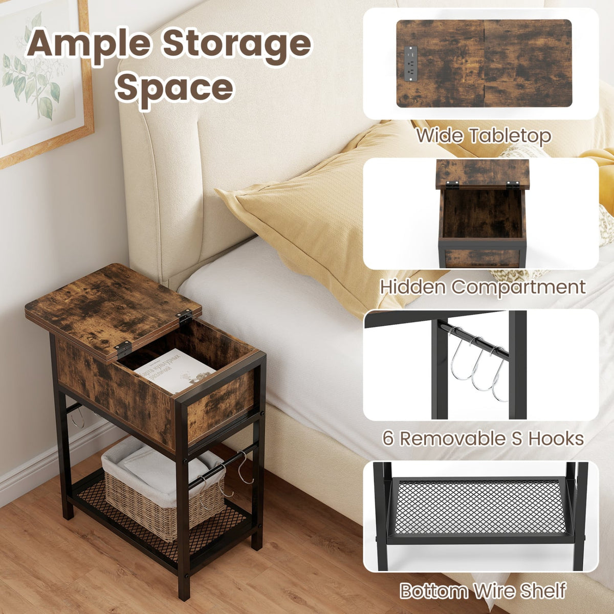 End Table with Charging Station USB Ports Outlets and Flip Top-Coffee-End & Side Tables-DECOROLALA