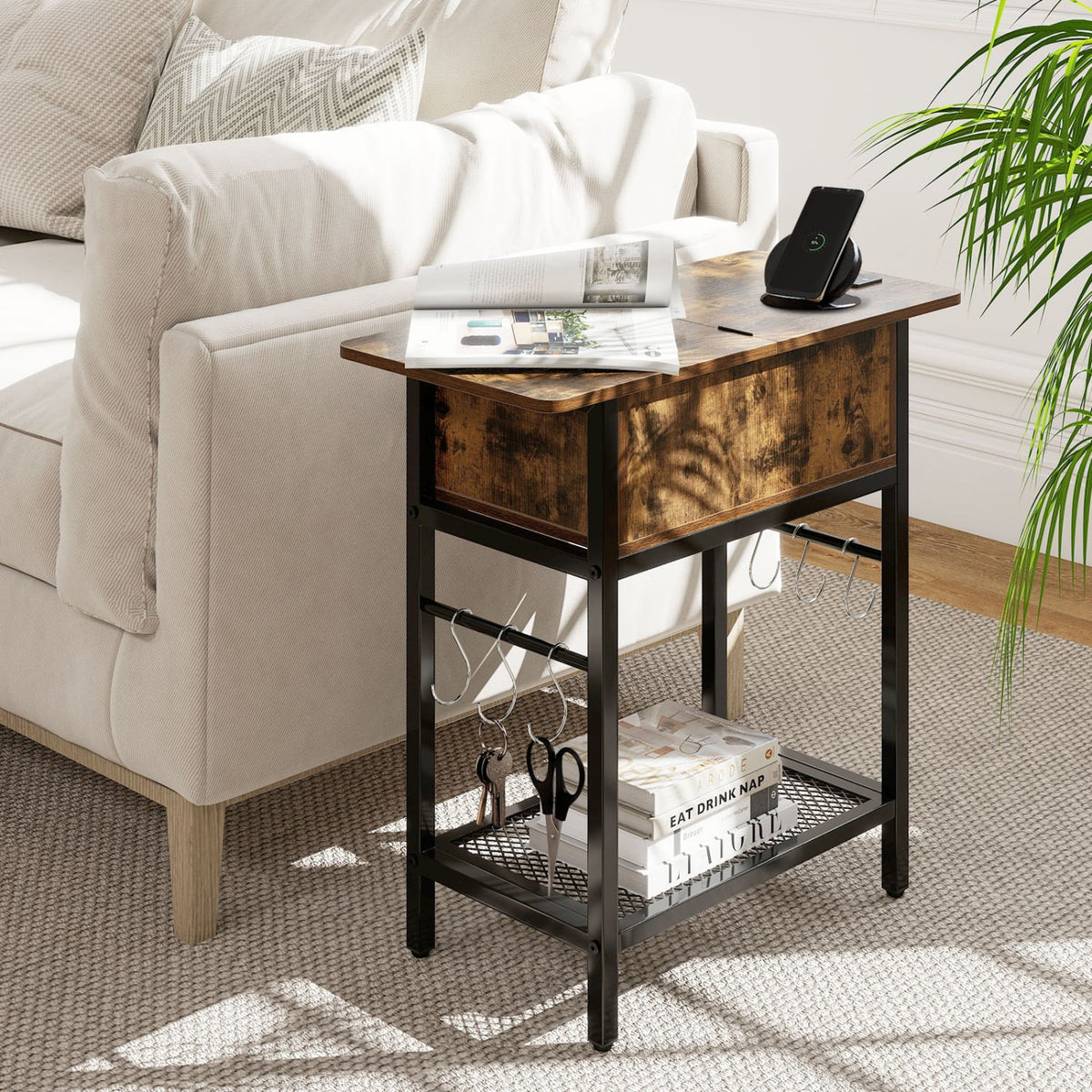End Table with Charging Station USB Ports Outlets and Flip Top-Coffee-End & Side Tables-DECOROLALA