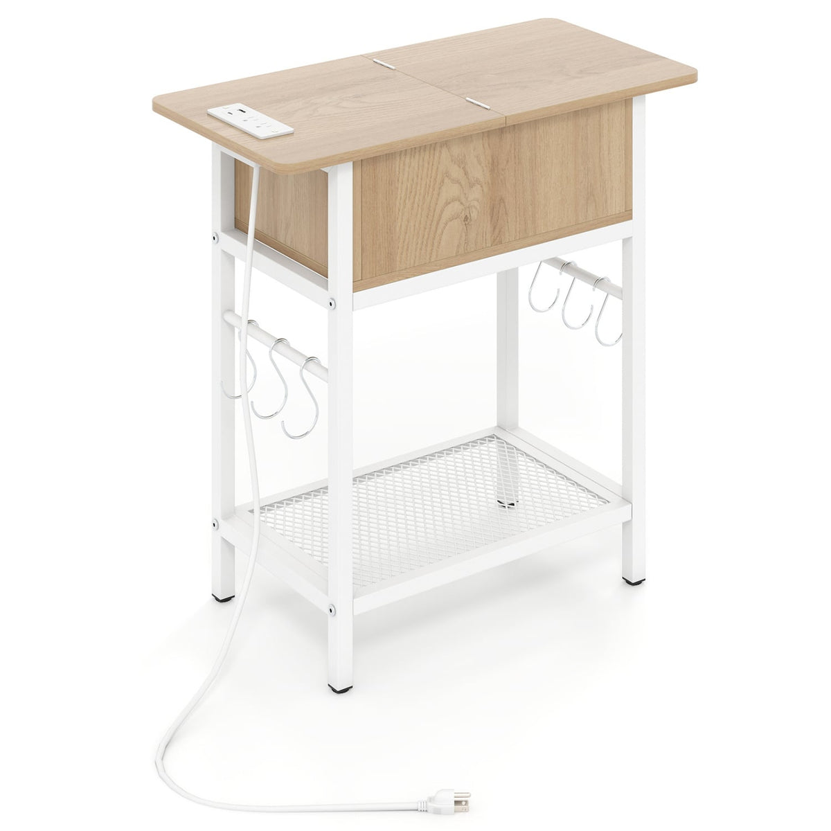 End Table with Charging Station USB Ports Outlets and Flip Top-Natural-End & Side Tables-DECOROLALA
