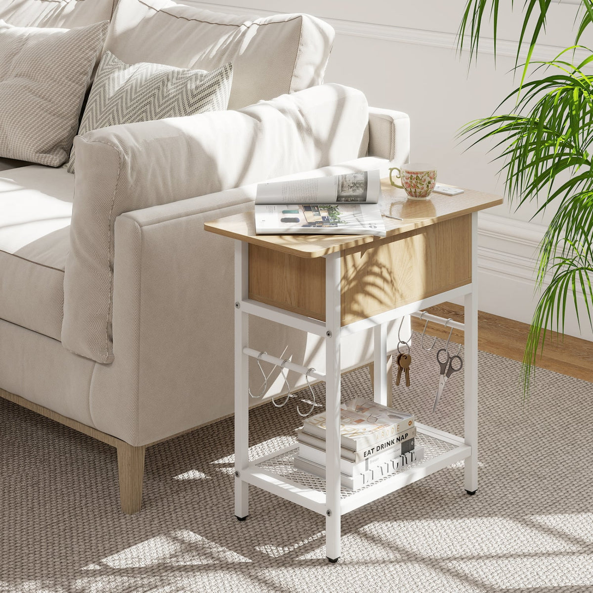 End Table with Charging Station USB Ports Outlets and Flip Top-Natural-End & Side Tables-DECOROLALA