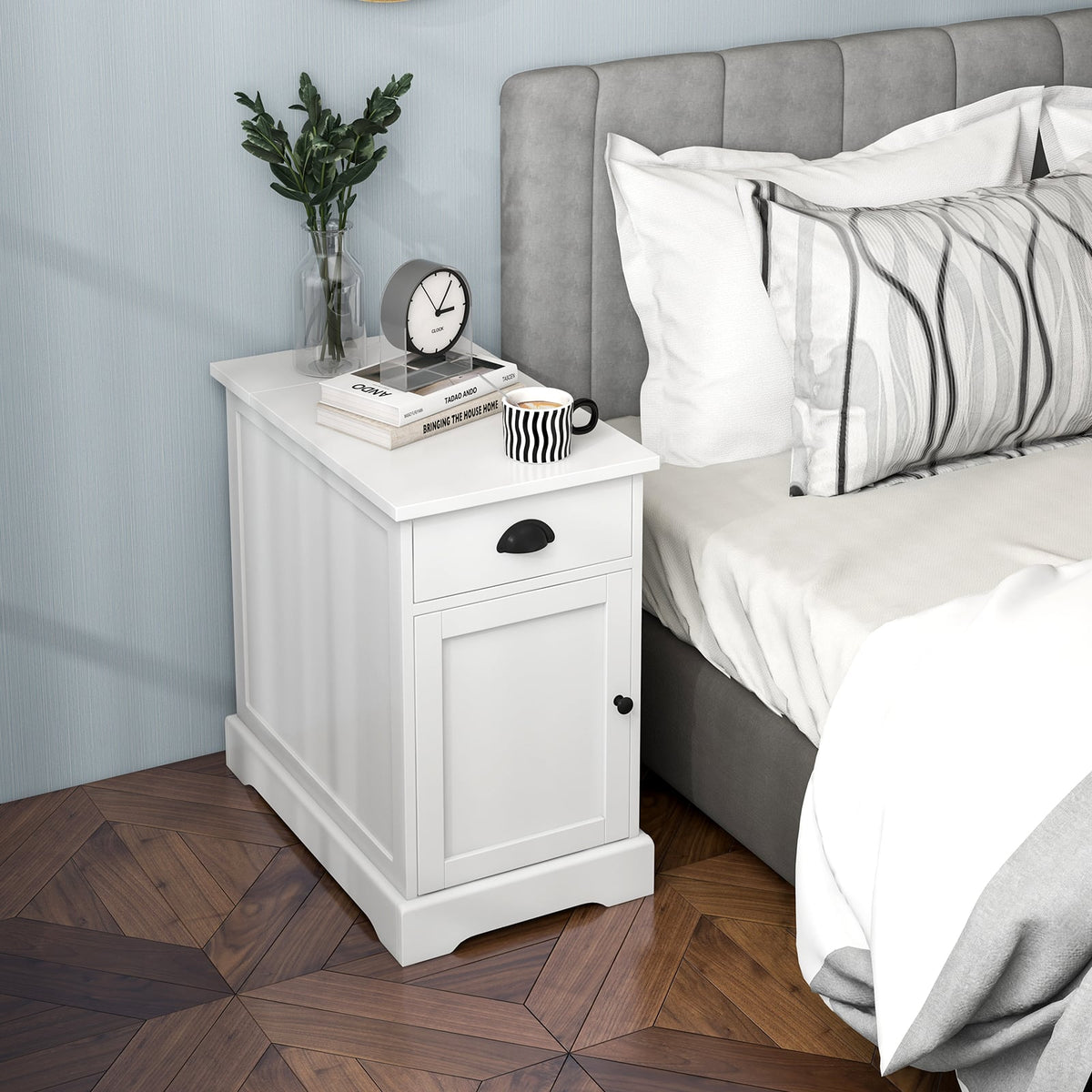 End Table with Charging Station and Flip Top-White-End & Side Tables-DECOROLALA