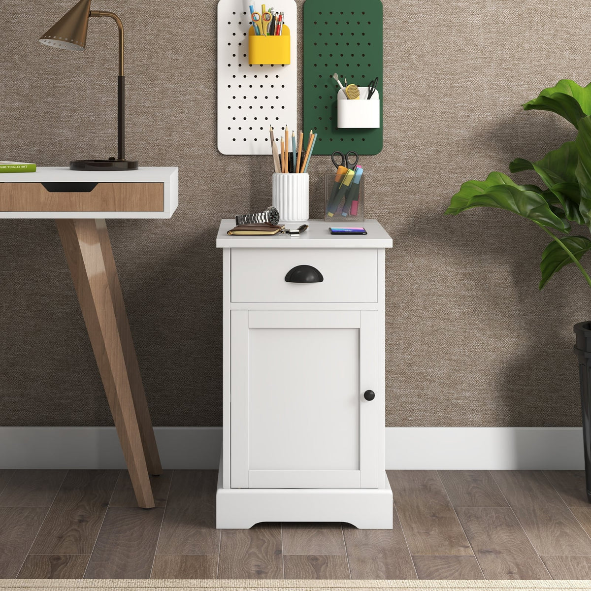 End Table with Charging Station and Flip Top-White-End & Side Tables-DECOROLALA