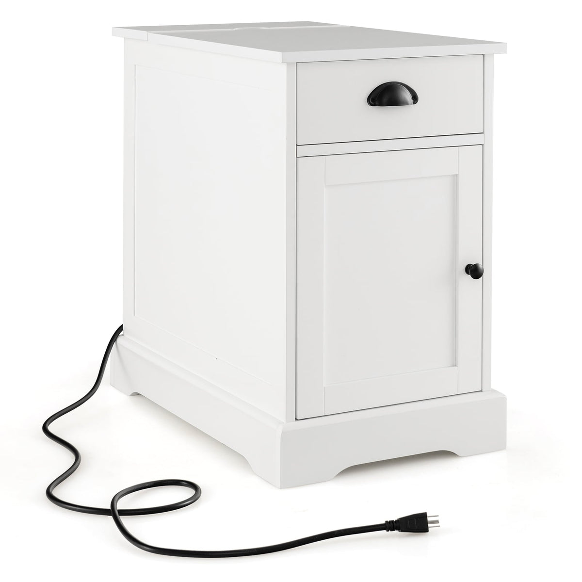 End Table with Charging Station and Flip Top-White-End & Side Tables-DECOROLALA