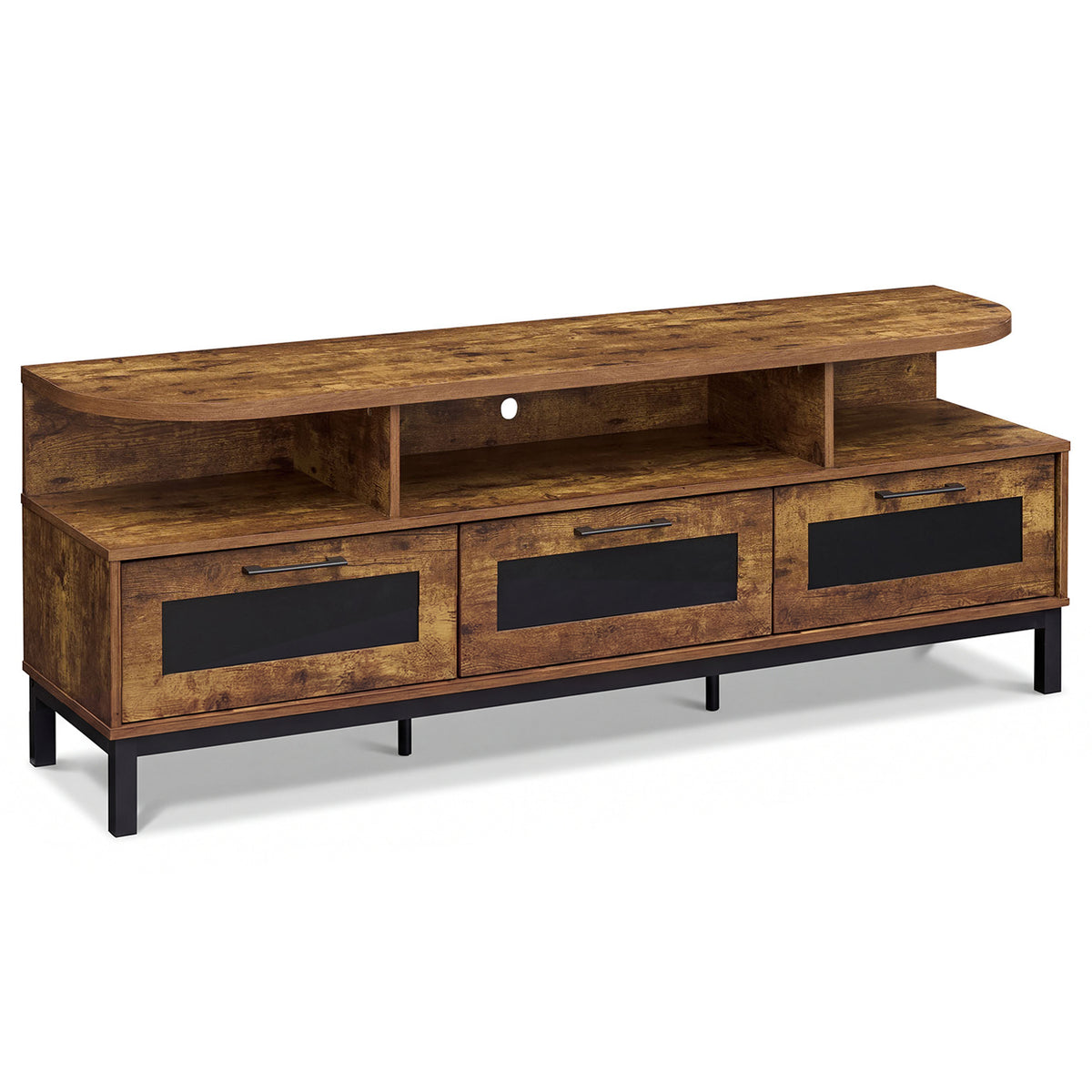 Entertainment Center with 3 Storage Drawers and Open Shelves-Rustic Brown-Entertainment Centers & TV Stands-DECOROLALA