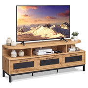 Entertainment Center with 3 Storage Drawers and Open Shelves-Natural-Entertainment Centers & TV Stands-DECOROLALA