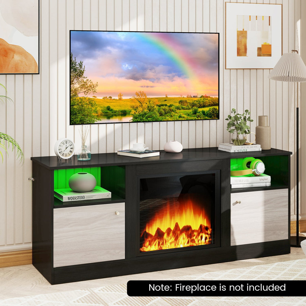 Entertainment Center with Adjustable Shelf & Open Compartment for 65” TVs-Black-Entertainment Centers & TV Stands-DECOROLALA