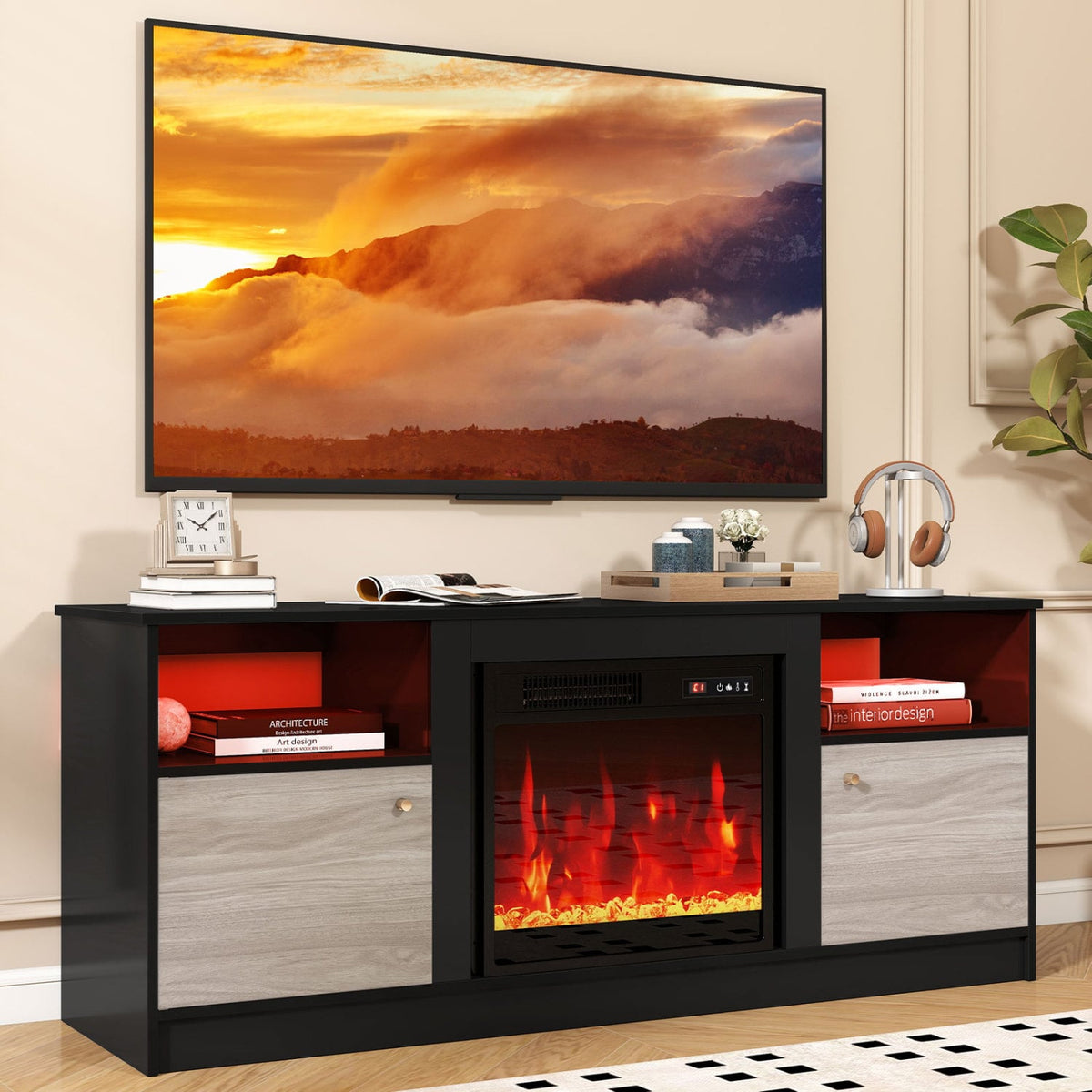 Entertainment Center with Adjustable Shelf & Open Compartment for 65” TVs-Style 2-Entertainment Centers & TV Stands-DECOROLALA