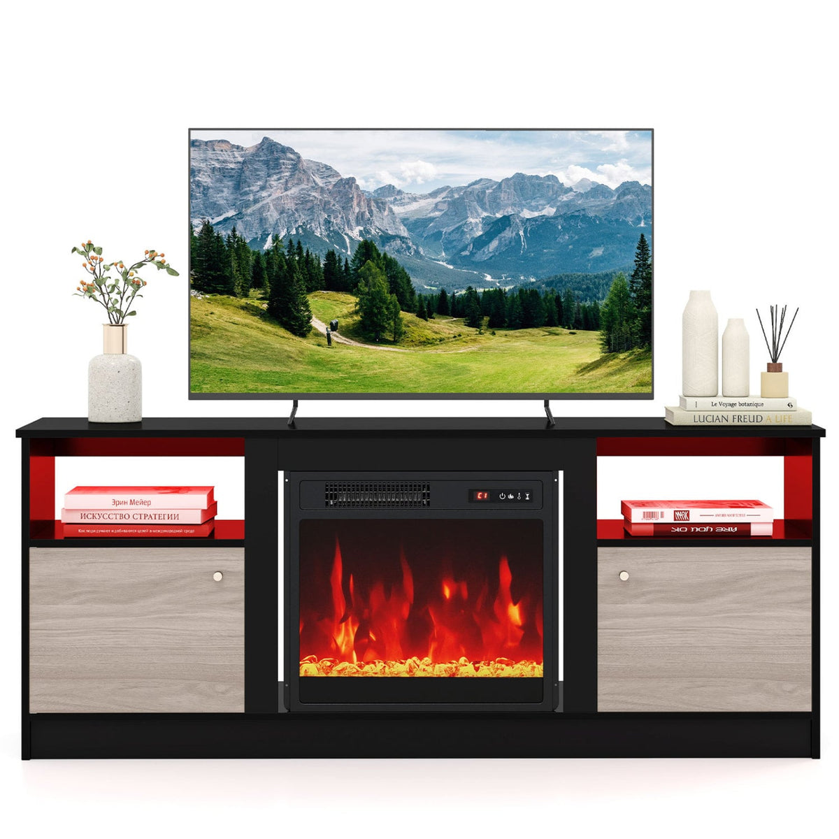 Entertainment Center with Adjustable Shelf & Open Compartment for 65” TVs-Style 2-Entertainment Centers & TV Stands-DECOROLALA