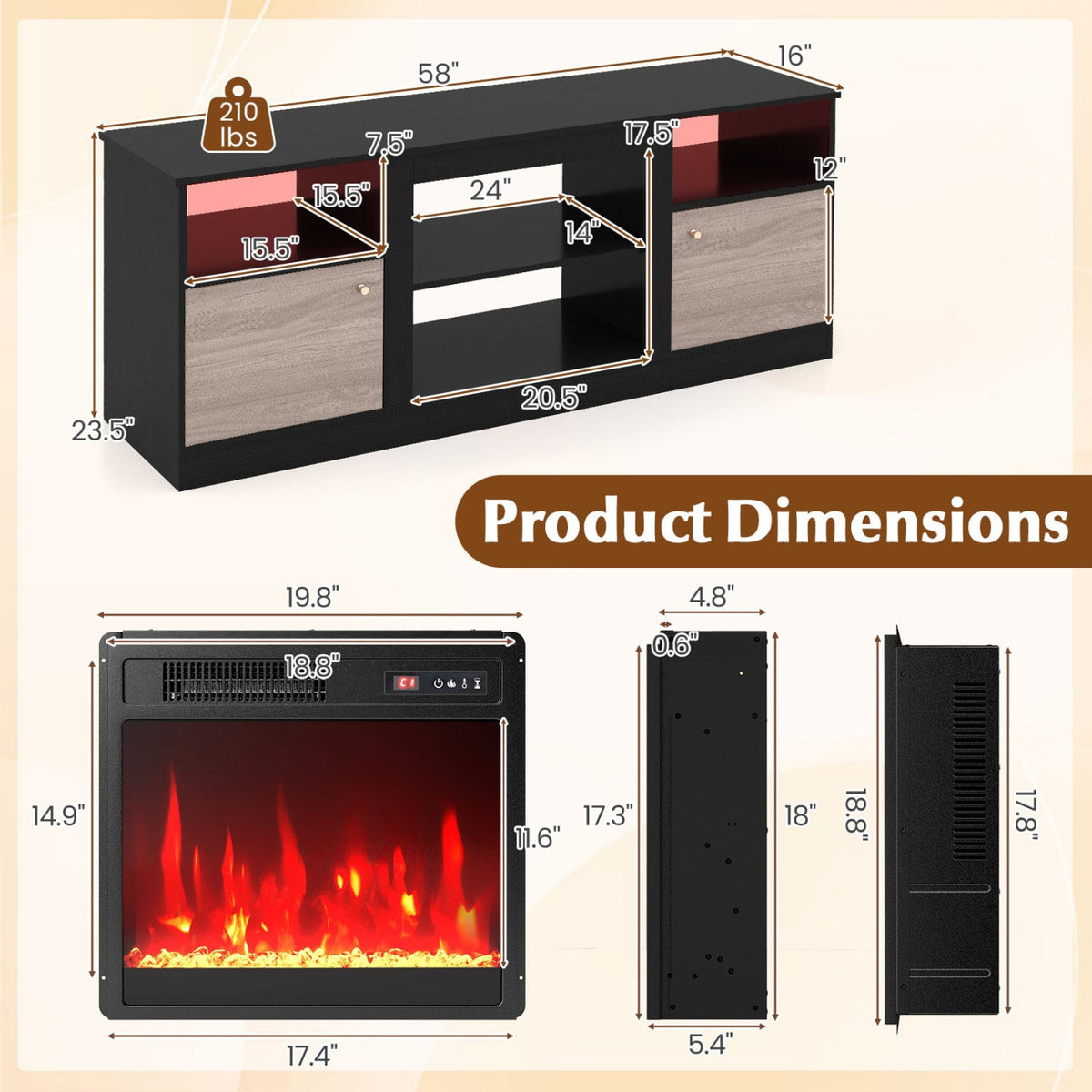 Entertainment Center with Adjustable Shelf & Open Compartment for 65” TVs-Style 2-Entertainment Centers & TV Stands-DECOROLALA