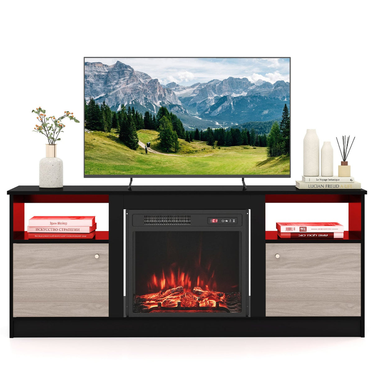 Entertainment Center with Adjustable Shelf & Open Compartment for 65” TVs-Style 1-Entertainment Centers & TV Stands-DECOROLALA