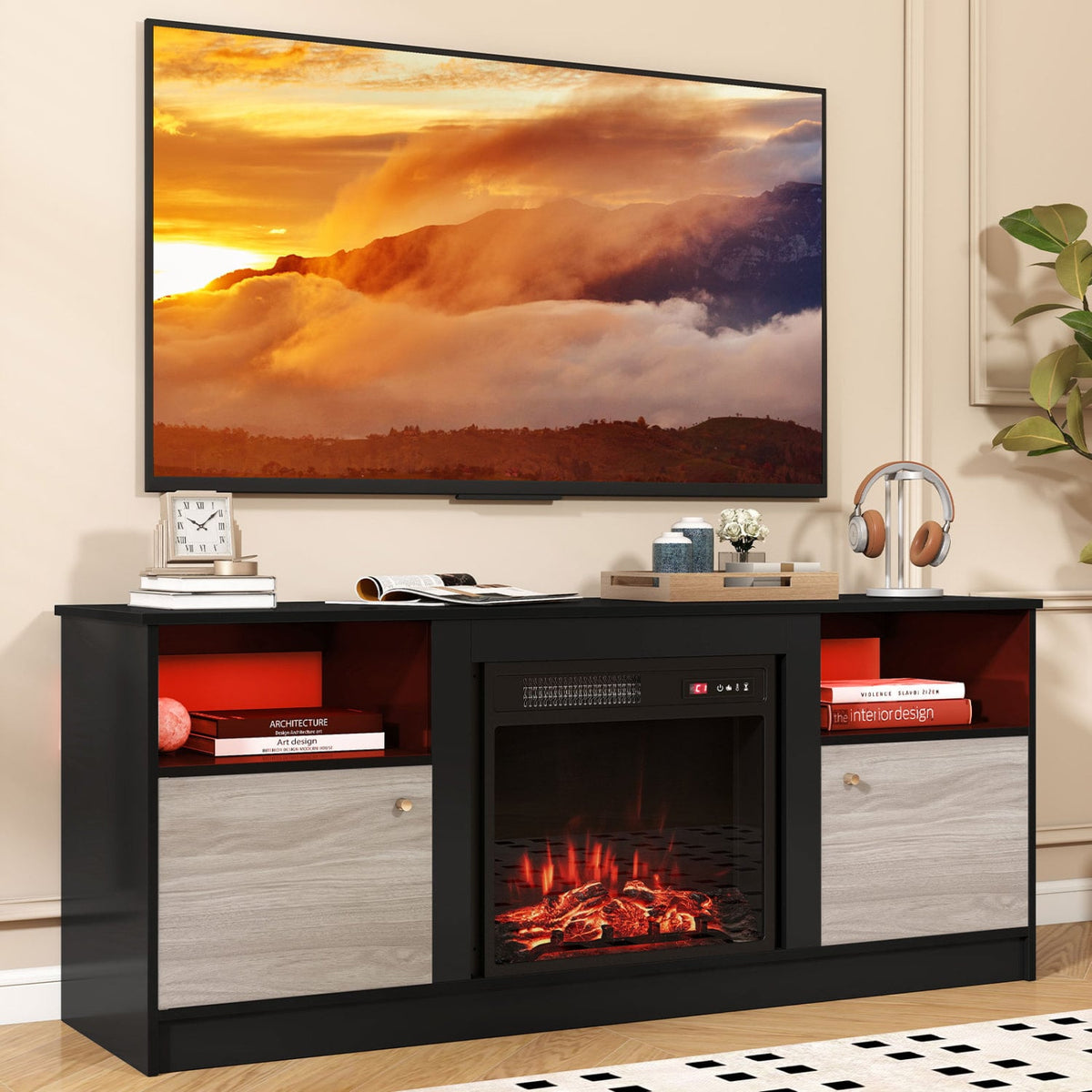 Entertainment Center with Adjustable Shelf & Open Compartment for 65” TVs-Style 1-Entertainment Centers & TV Stands-DECOROLALA