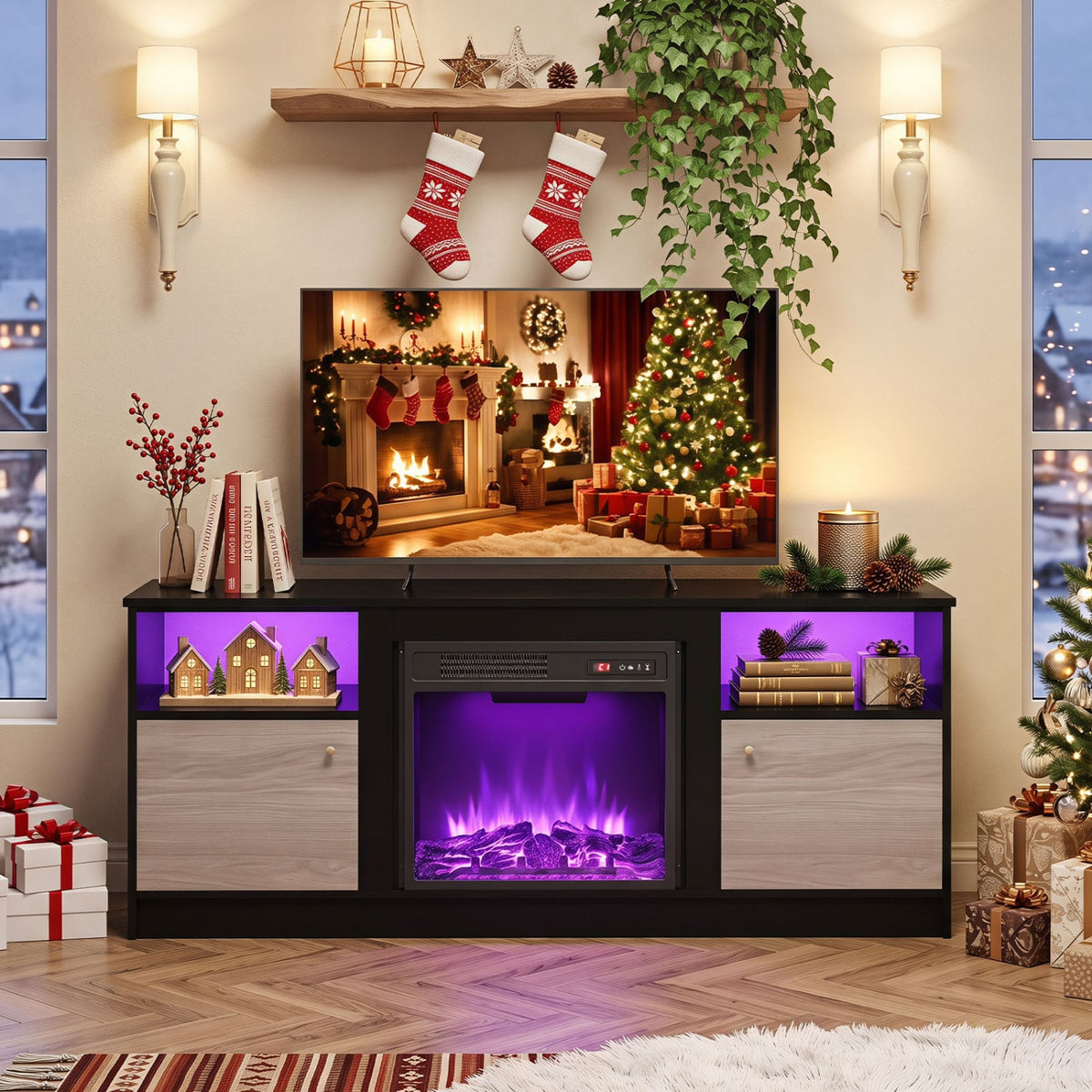 Entertainment Center with Adjustable Shelf & Open Compartment for 65” TVs-Style 1-Entertainment Centers & TV Stands-DECOROLALA