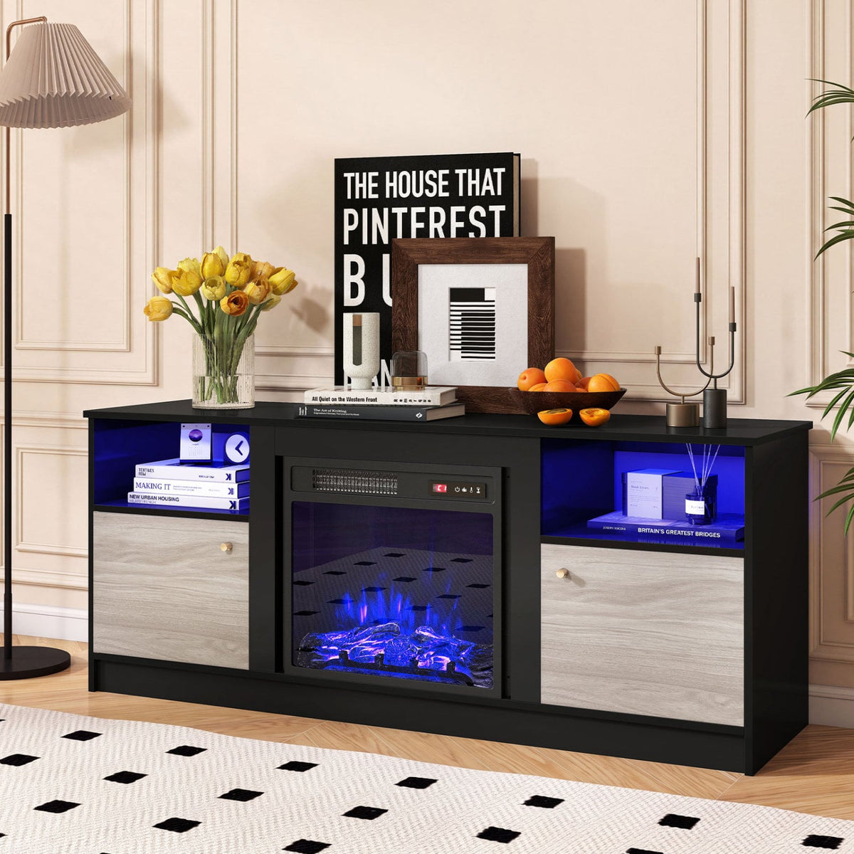 Entertainment Center with Adjustable Shelf & Open Compartment for 65” TVs-Style 1-Entertainment Centers & TV Stands-DECOROLALA