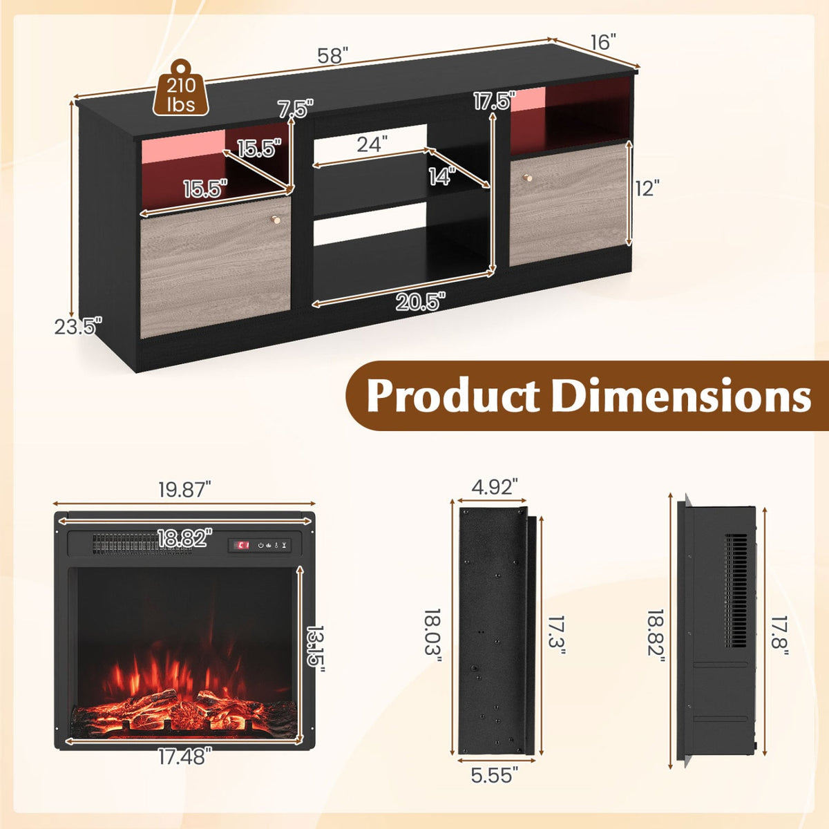 Entertainment Center with Adjustable Shelf & Open Compartment for 65” TVs-Style 1-Entertainment Centers & TV Stands-DECOROLALA