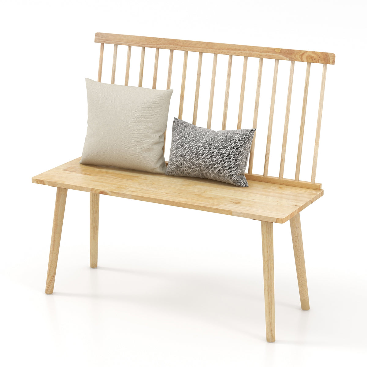 Entryway Bench for 2 with Spindle Back for Kitchen Dining Room Hallway-Natural-Dining Chairs-DECOROLALA