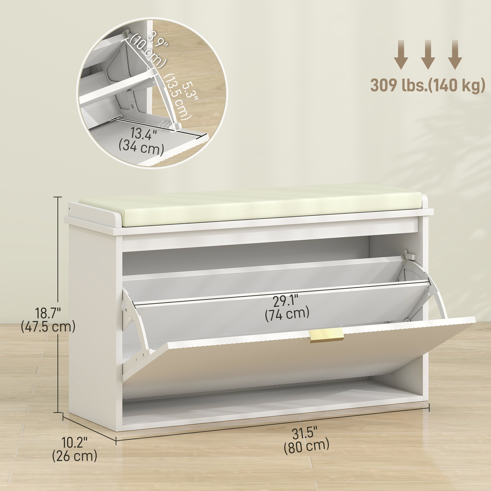 Entryway Shoe Bench with Padded Seat - White 31.5" W-Home Furnishings > Storage & Organization > Shoe Storage Cabinets & Racks-DECOROLALA