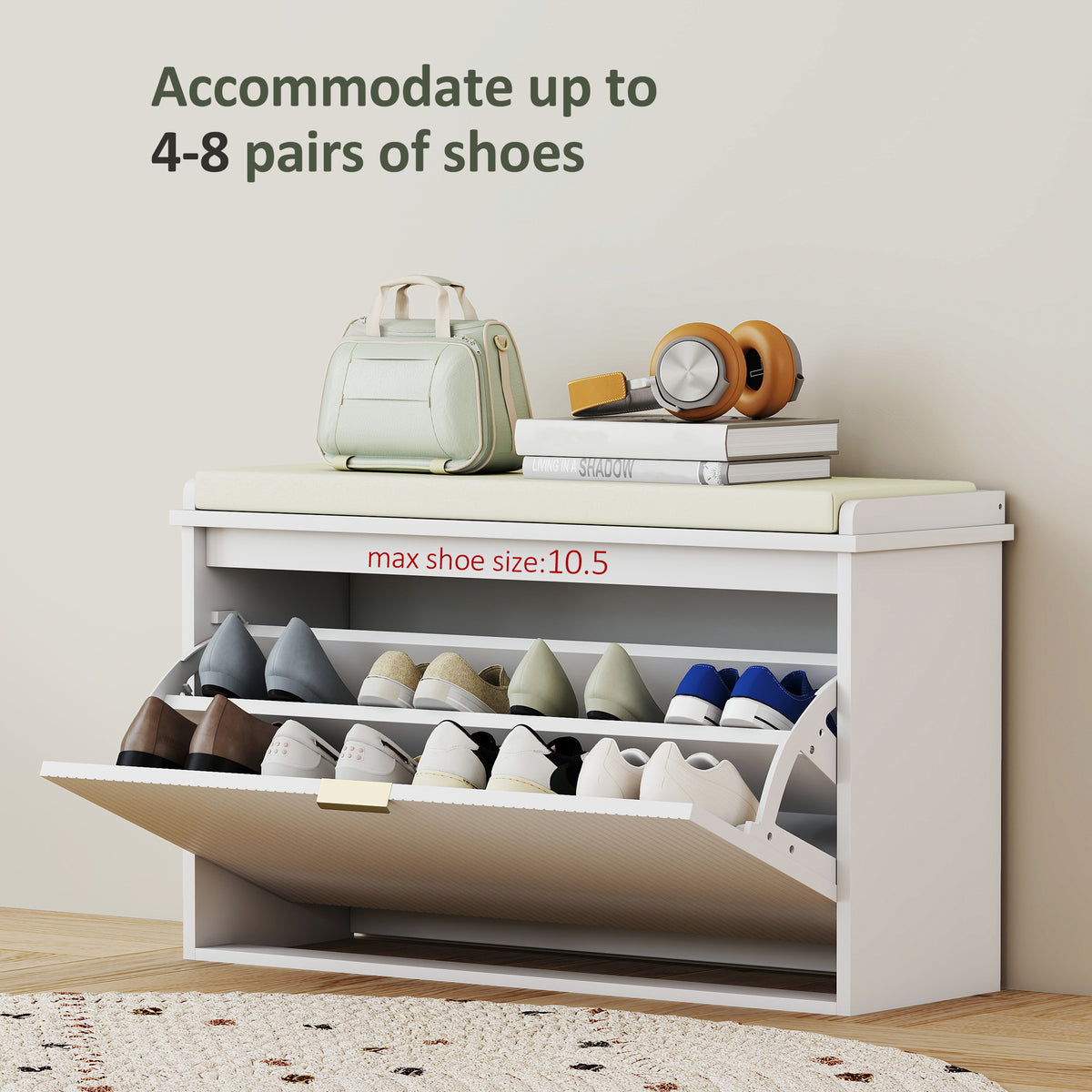 Entryway Shoe Bench with Padded Seat - White 31.5" W-Home Furnishings > Storage & Organization > Shoe Storage Cabinets & Racks-DECOROLALA