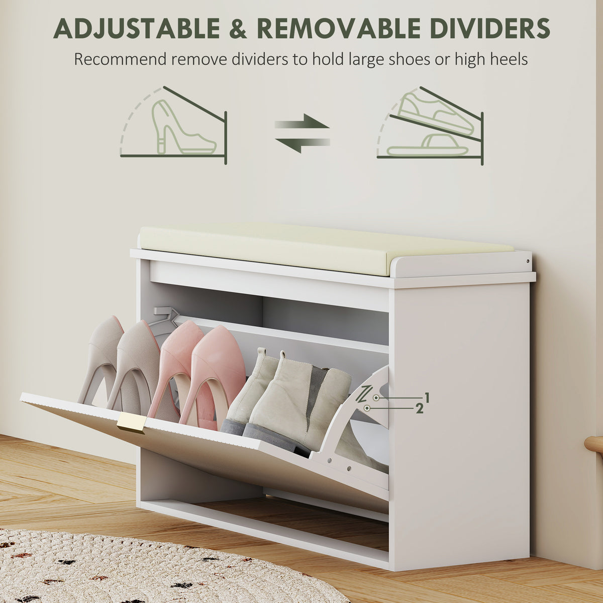 Entryway Shoe Bench with Padded Seat - White 31.5" W-Home Furnishings > Storage & Organization > Shoe Storage Cabinets & Racks-DECOROLALA