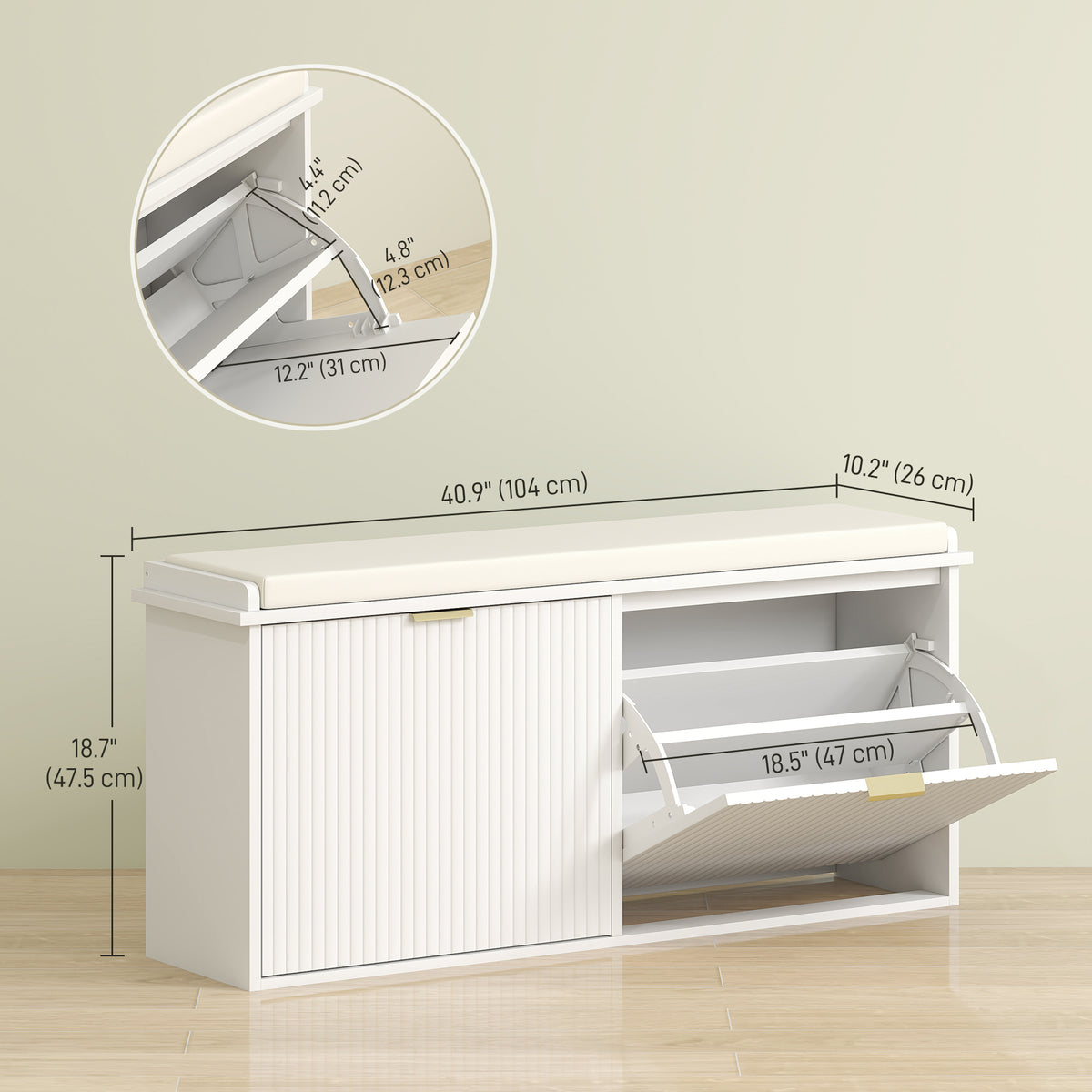 Entryway Shoe Bench with Padded Seat - White-Home Furnishings > Storage & Organization > Shoe Storage Cabinets & Racks-DECOROLALA