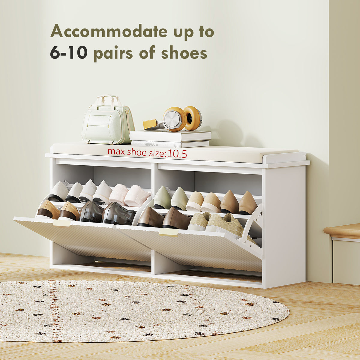 Entryway Shoe Bench with Padded Seat - White-Home Furnishings > Storage & Organization > Shoe Storage Cabinets & Racks-DECOROLALA