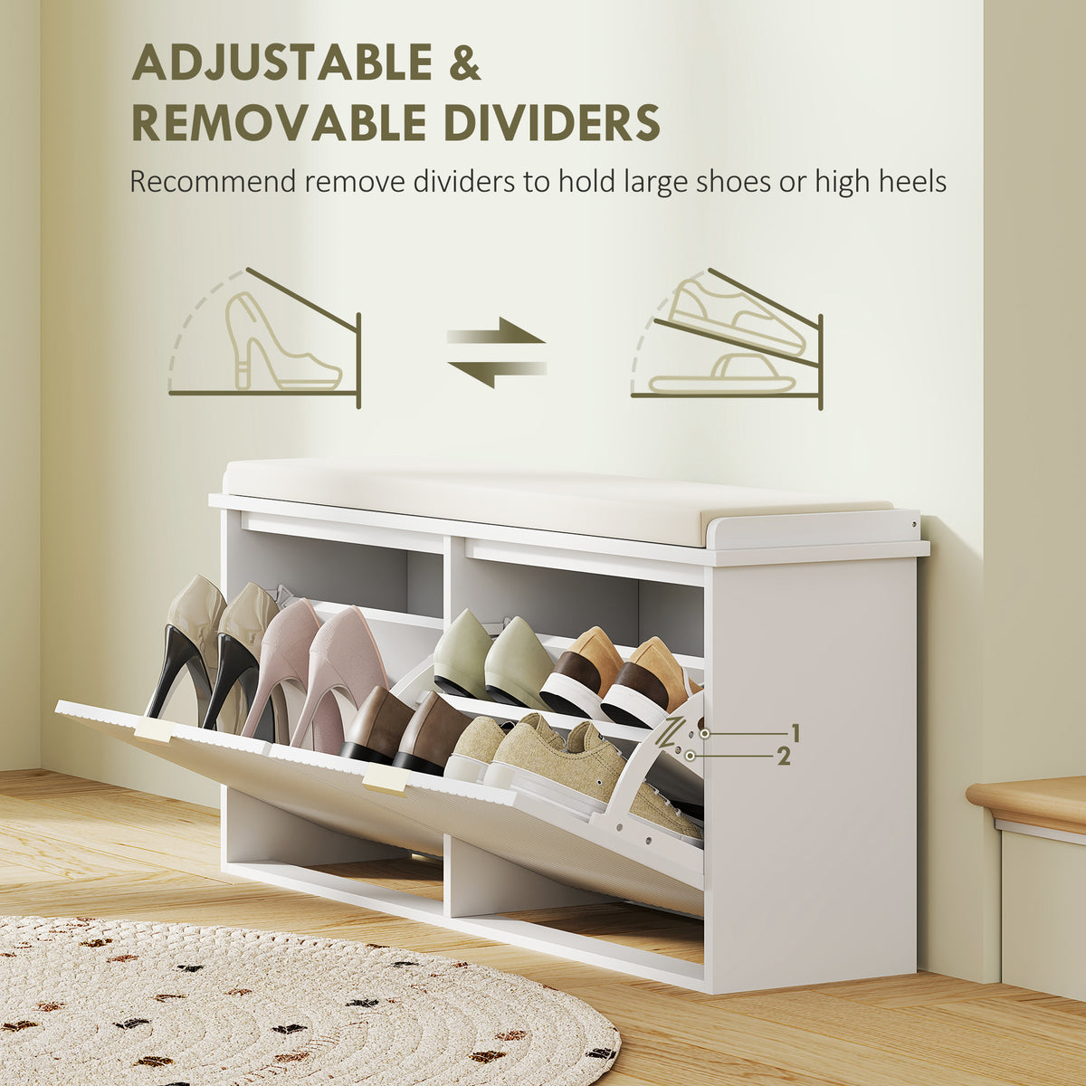 Entryway Shoe Bench with Padded Seat - White-Home Furnishings > Storage & Organization > Shoe Storage Cabinets & Racks-DECOROLALA